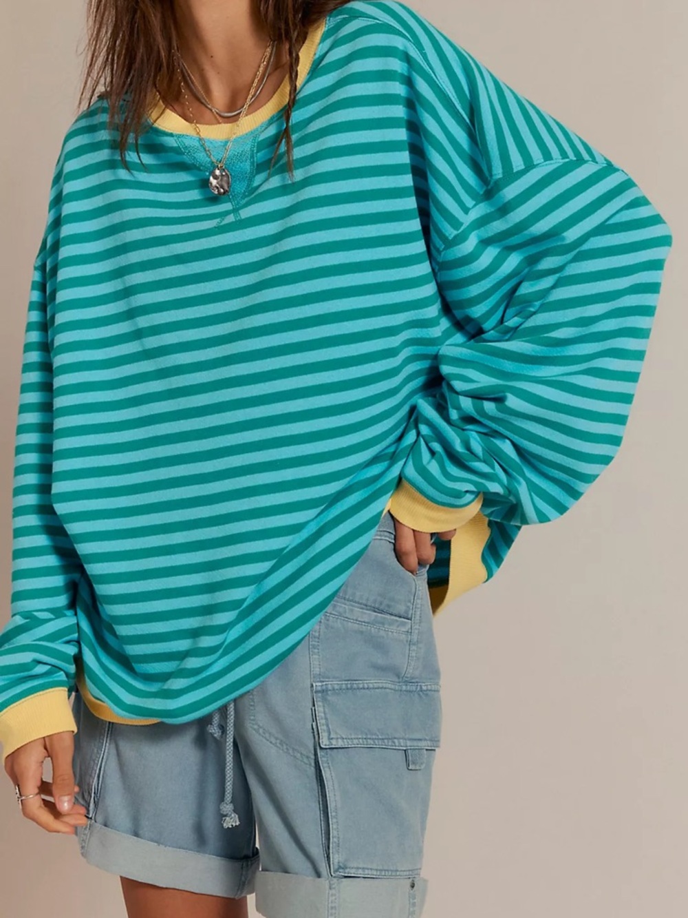 Free people classic striped oversized crewneck - Picture 2 of 6